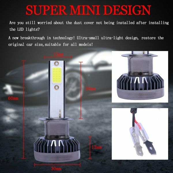 

h1 led headlight bulbs hi/lo beam lamp fog light kit 6000k white