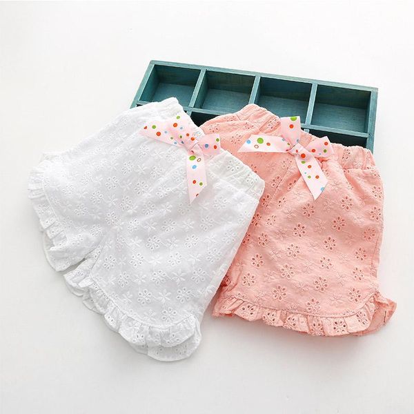

casual child kids fashion cotton lace embroidery flower bow decoration ruffle sports beach girls summer shorts 2-10 years, Black