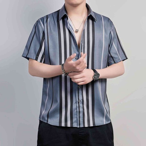 

striped shirts men casual short sleeve slim mens shirt summer brand thin camisa work business breathable chemise homme s-3xl 210524, White;black