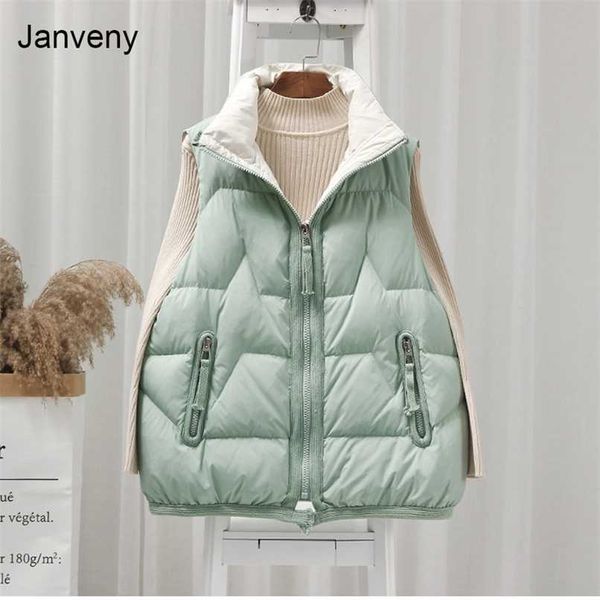 

winter sleeveless jacket female down vest duck down puffer waistcoat ultra light winderproof outwear women gilet 211123, Black;white