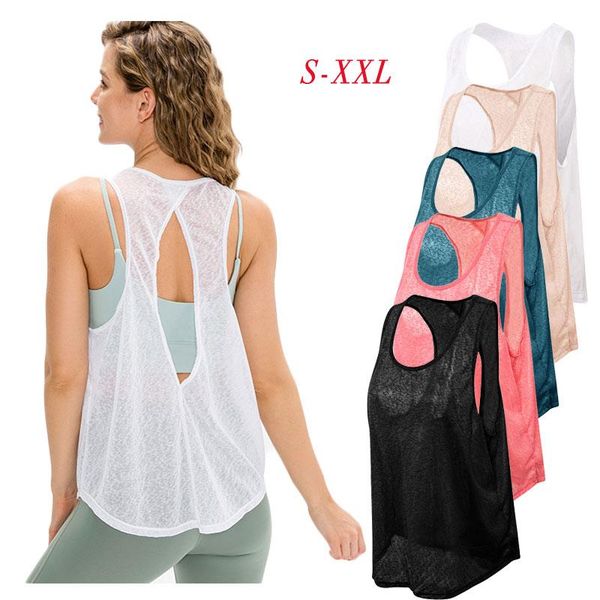

yoga outfit women's shirt sports loose sleeveless training fitness t-shirt running vest workout crop quick drying female
