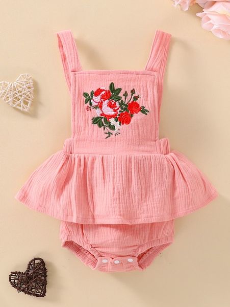 

baby embroidery floral combo dress she, Red;yellow