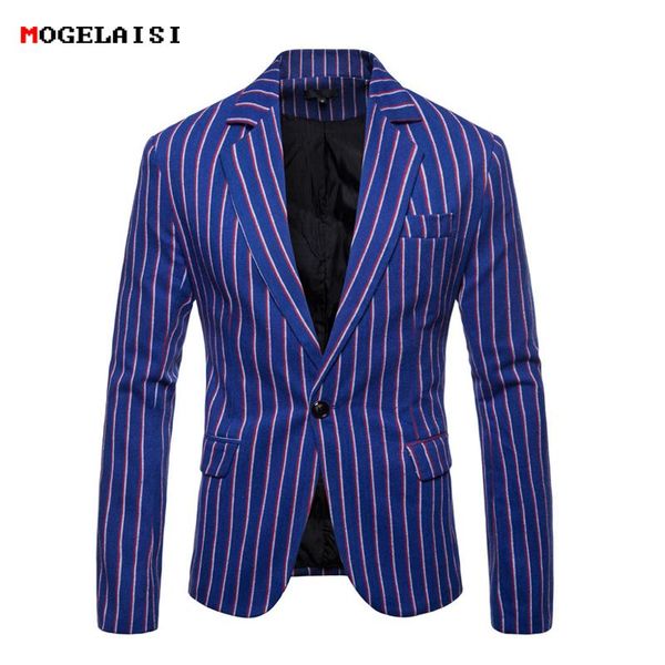 

men's suits & blazers mens stripe men spring slim chest 104-120cm cotton autumn blue male coat size m-3xl 9650, White;black
