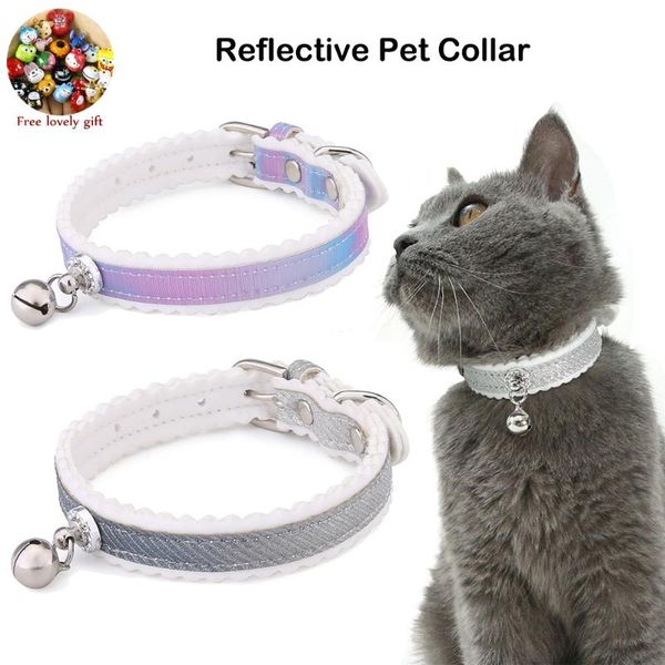 

cat collars & leads pet kawaii collar with bell leather breakaway reflective cats charm for kittens things coleira gato