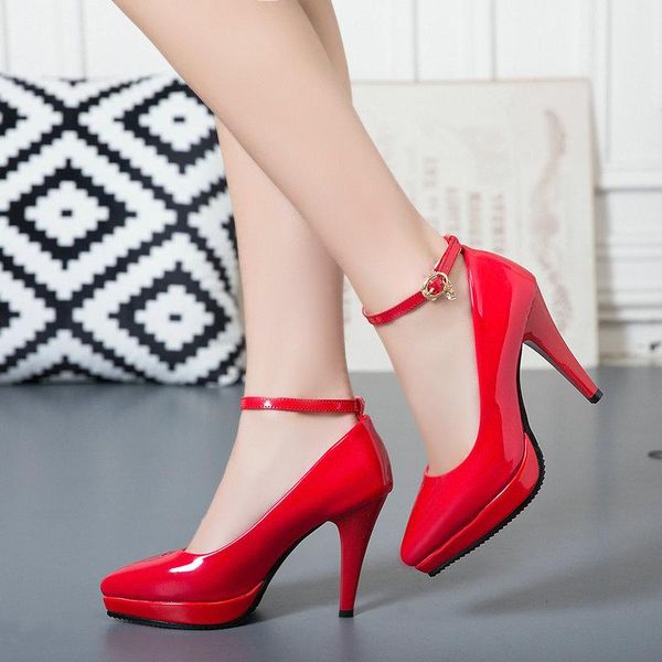 

dress shoes platform thin high heel women pumps fashion pointed toe buckle shallow party black red apricot