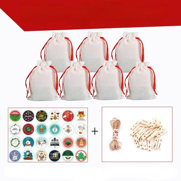 

gift wrap 1set white christmas burlap bags wooden clip sticker rope binding ornaments candy packaging supplies