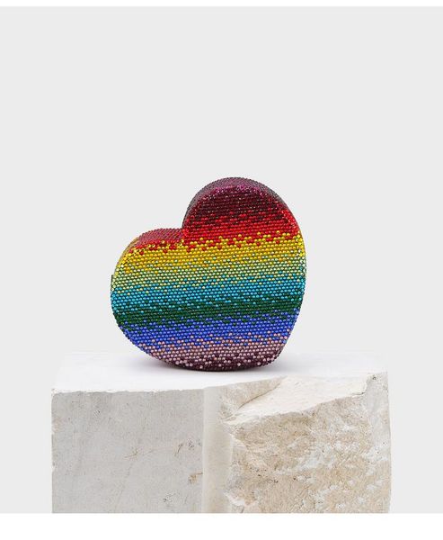 

luxury heart-shaped women multi crystal clutch bags evening bag purse handbag wedding party bridal chain shoulder