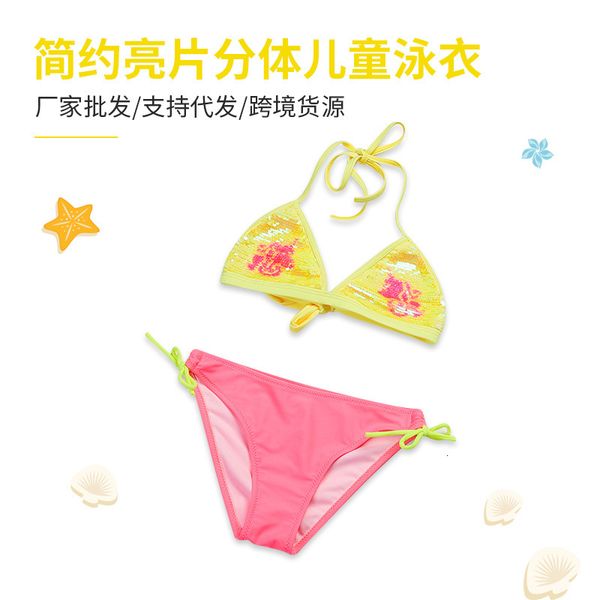 

Children's 2021 Split Body Sequin Triangle Girls' Bikini Swimsuit, White;black