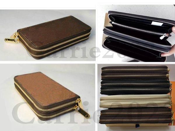 

bags brown flower mens double zipper brown flower print wallet vertical long style women purses clutch wallets leather purse card holder wit, Red;black