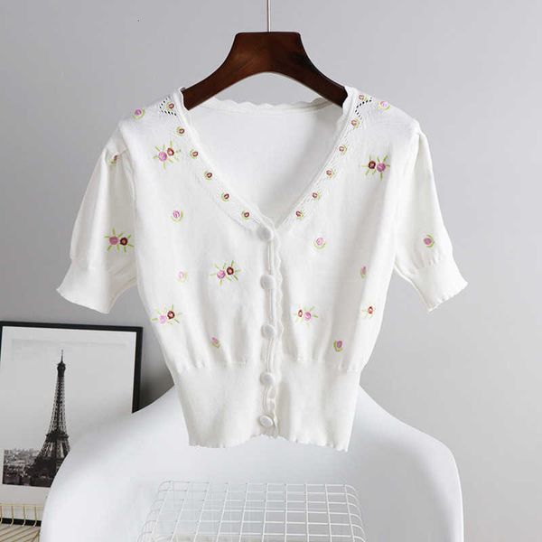 

women's sweaters soft upper wind dressed female summer fashion embroidered flower temperament waist with cleavage v g6569 7if6, White;black