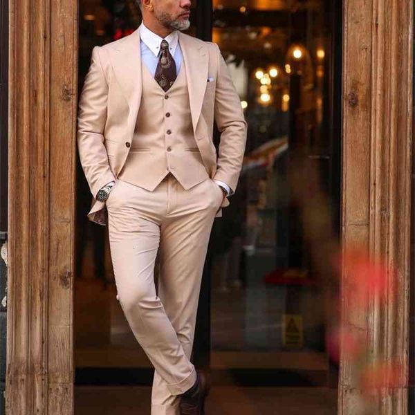 

men's suits & blazers bege big lapel a button men's suits 3 pieces most recent design groom n1e8, White;black
