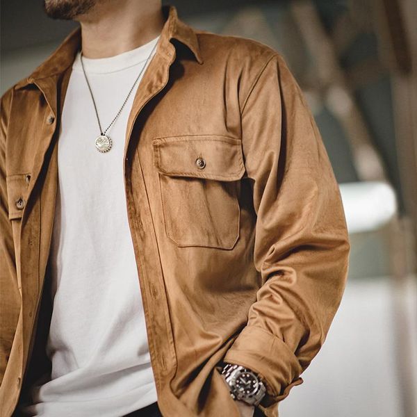 

men's casual shirts solid men cotton pocket vintage brown cityboy shirt coats oversize khaki man clothing, White;black