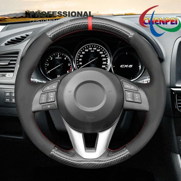 

steering wheel covers diy hand-sewn pu carbon fiber suede car cover for 3 axela atenza cx5 cx-3 interior accessories
