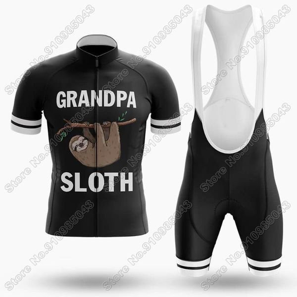 

racing sets 2021 grandpa sloth - men's cycling jersey set summer clothing road bike shirts suit bicycle bib shorts mtb wear maillot, Black;blue