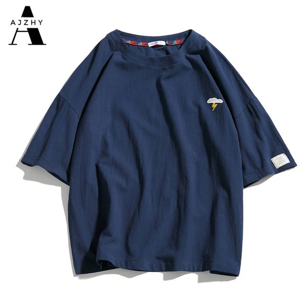 

summer linen solid t shirt men oversized cotton casual embroidery t-shirts streetwear fashion hip hop tshirts short sleeve 210722, White;black