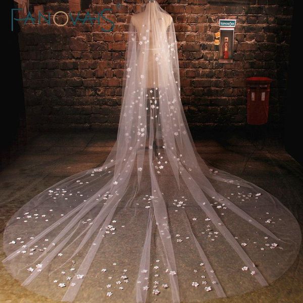 

bridal veils selling cut edge covered with handmade flowers pearls tulle one-layer wedding velo novia, Black