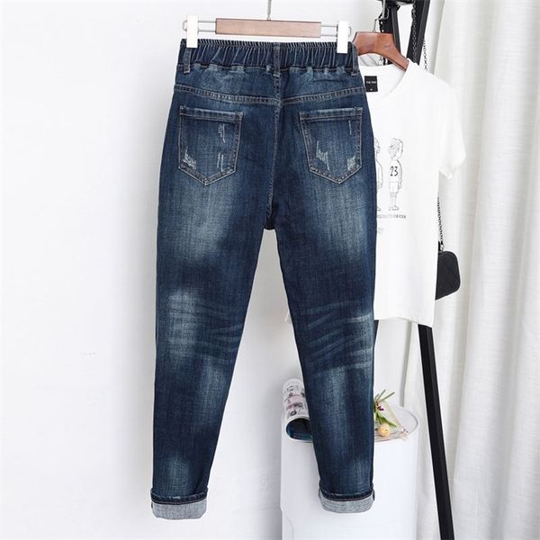 

5xl high waist vintage plus size femme harem pants loose boyfriend denim jeans streetwear trousers women z31, Blue