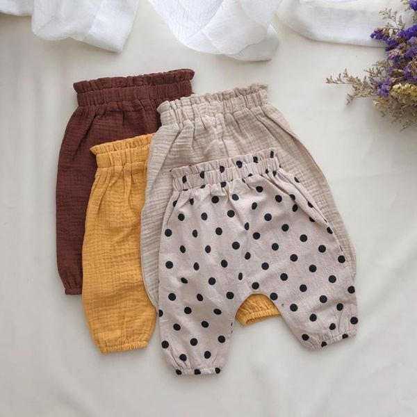 Primavera Autunno Pantaloni per neonati per ragazzi Abbigliamento per ragazze Pantaloni in pp Pantaloni in lino di cotone morbido per bambini Costume per bambini 210413