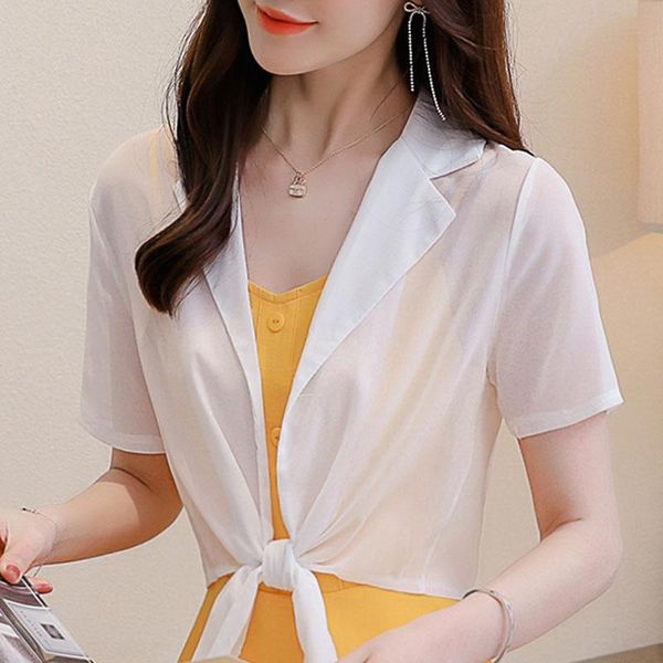 

women's blouses & shirts summer white blouse women short sleeve blusas mujer de moda 2021 v-neck chiffon d169