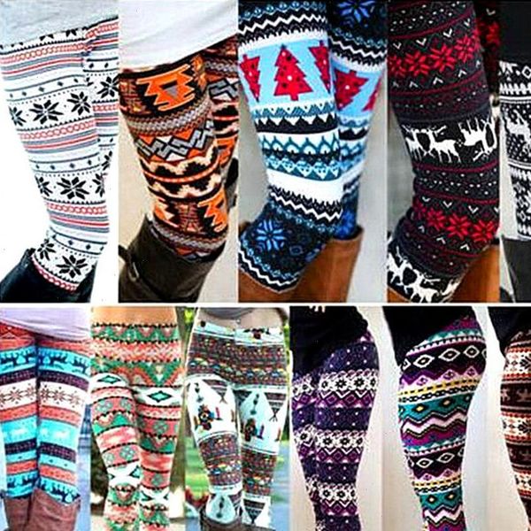 

womens leggings fashion pants print high waist happy christmas party long 18 color ladies xmas trousers, Black