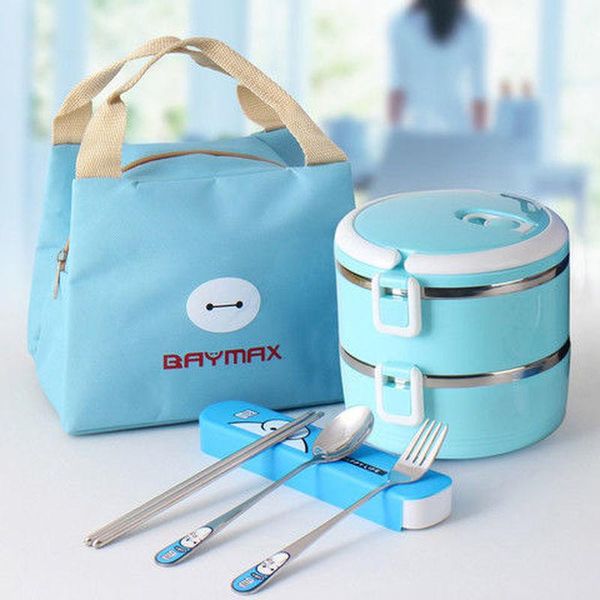 

dinnerware sets insulation lunch box stainless steel compartment student double barrel insulated kids