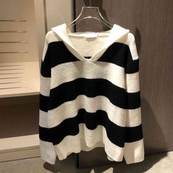 

70% off 2021 autumn new fashion pullover v-neck temperament commuter stripe slim fit cotton knitted sweater, Black;gray