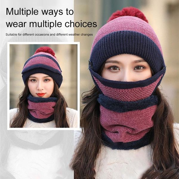 

ponytail beanie for men women warm knitted soft elastic chunky furry lining skull 100% acrylic hats cycling caps & masks, Black