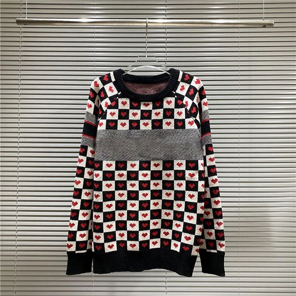 

2021 winter womens sweaters black white red d-chess heart double-sided technical cashmere knit and wool love plaid cd, White;black
