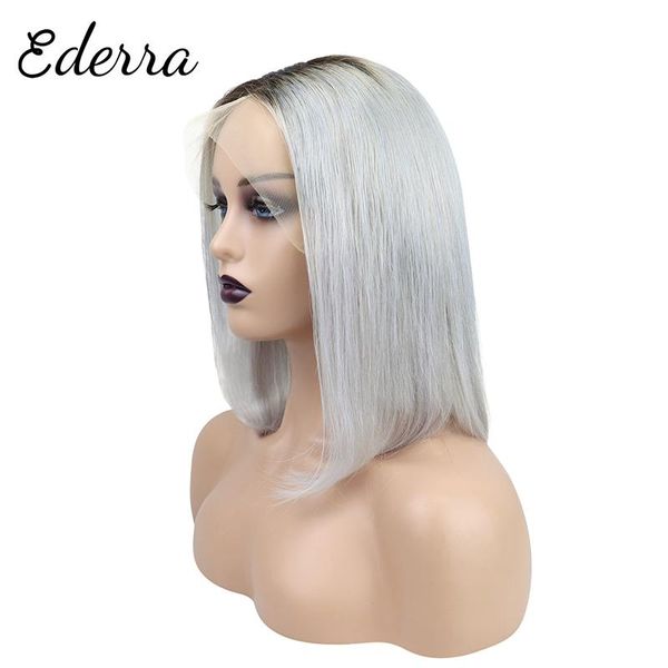 

lace wigs short bob human hair wig 10 12 14 inch gray color straight for black women 13x4 front, Black;brown