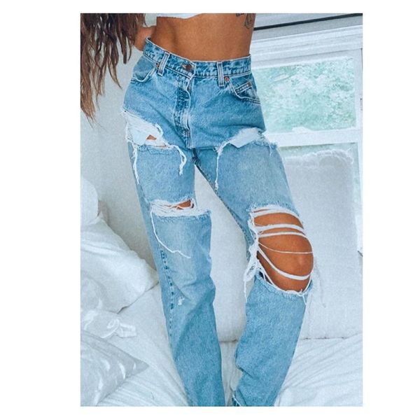 

women ripped baggy jeans cargo pants classic 2021 summer casual fashion hole denim straight leg pantalones mujer women's, Blue