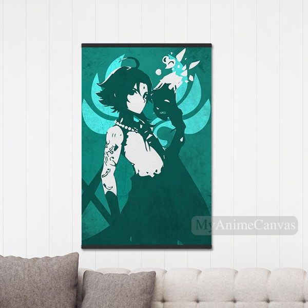 

paintings game genshin impact xiao wooden frame canvas decoration prints for kids living room magnetic framed home decor painting