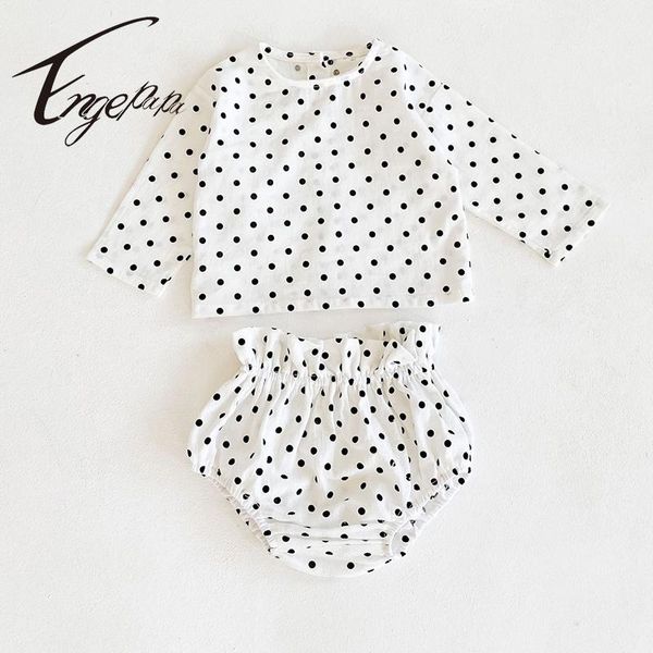 

engepapa infant baby girls clothing suit korean style dot long sleeve +pp shorts sets spring autumn clothes, White