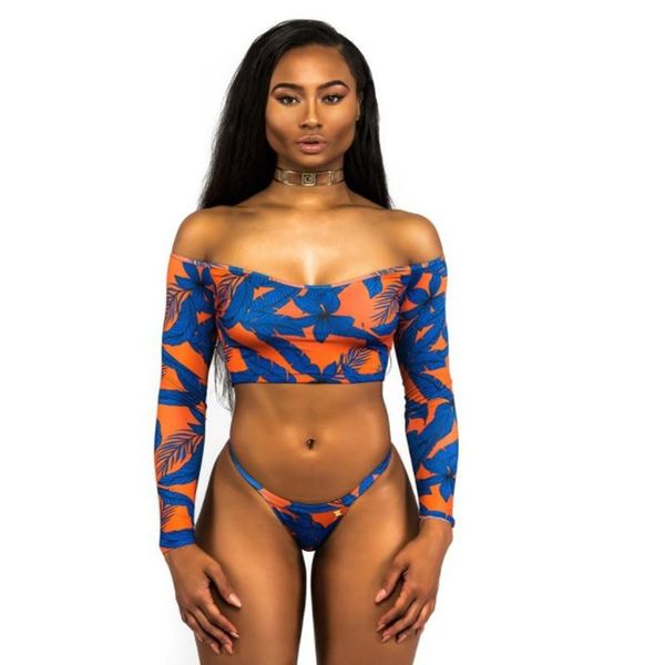 

one-piece suits digital printed micro bikini long sleeve swimsuit