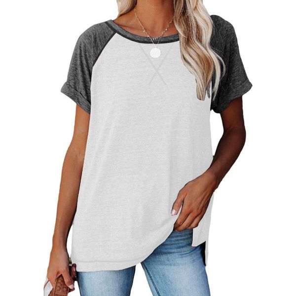 

women's t-shirt color block cross short sleeves t shirt clothing casual loose female korean o neck t-shirts streetwear vintage, White
