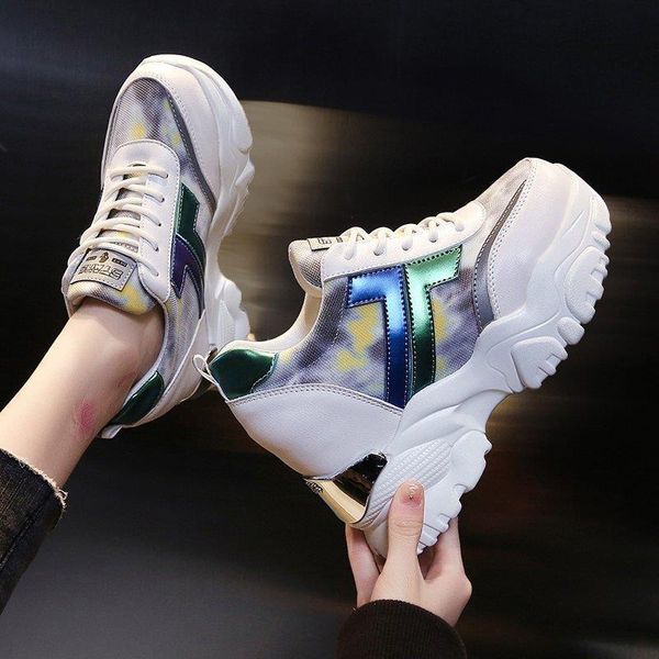 

thick-soled women's shoes 2021 spring wild leisure increased online celebrity sports ins tide heels for women dress, Black