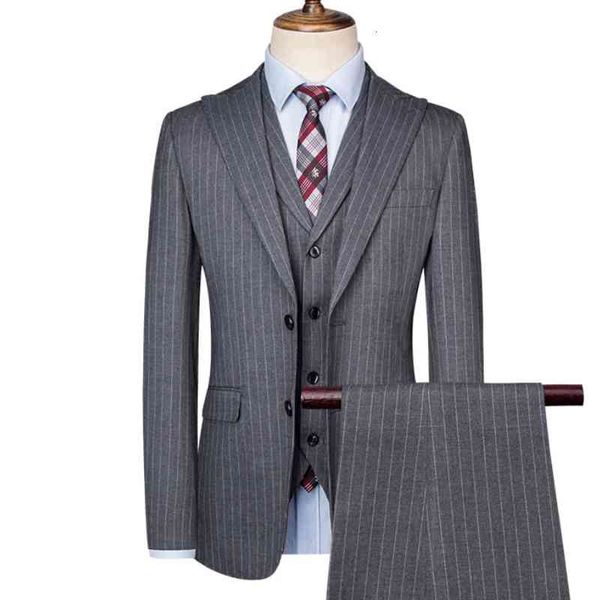

men's suits & blazers (jacket+vest+pants) luxury autumn/winter fashion casual business stripe 3 pcs set coat trouser 5jh9, White;black