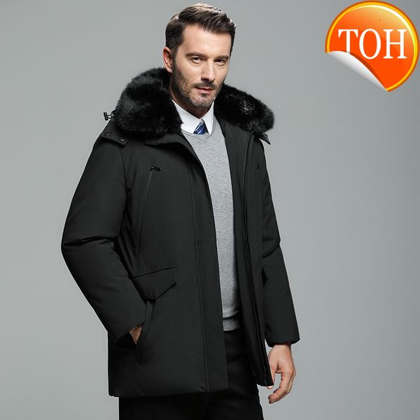 

degree middle-aged men winter -30 down coat for father casual thicken warm detachable fur collar male's jackets size 4xl, Black