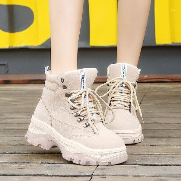 

boots 2021 women autumn winter increase ankle shoes plus velvet snow warm round head casual1, Black