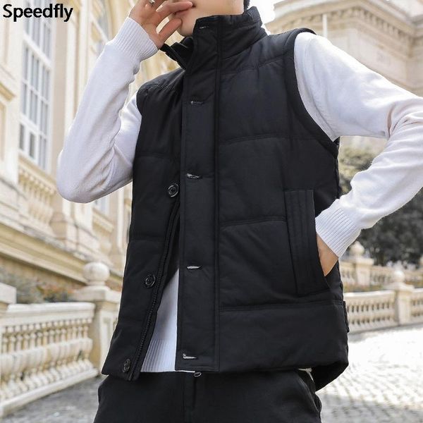 

casual sleeveless jacket autumn winter men warm buttons mens thick men's vest gilet clothing quality vests, Black;white