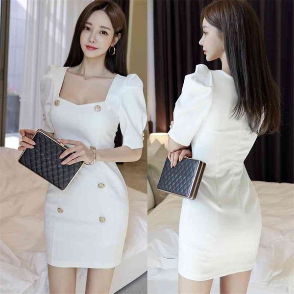 Enges Kleid Büro Laides Koreanisches Langarm-Quadrathals-Seyx-Nachtclub-Party-Minikleid für Frauen China-Kleidung 210602