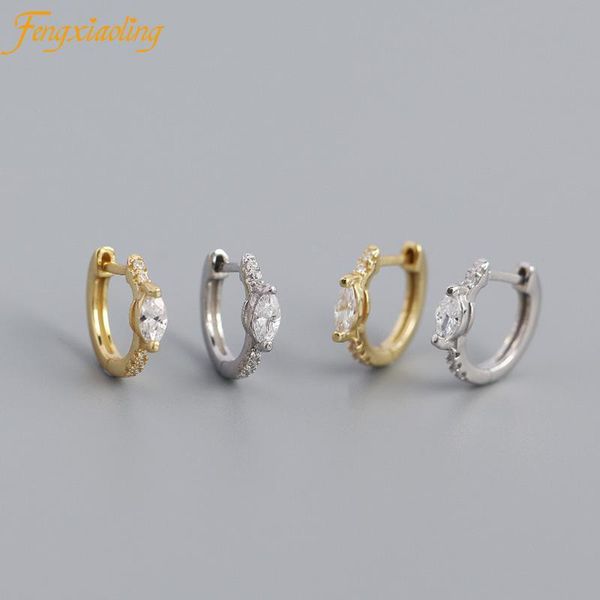 

hoop & huggie fengxiaoling fashion horse eye zircon earrings 925 sterling silver for women office/career jewelry, Golden;silver