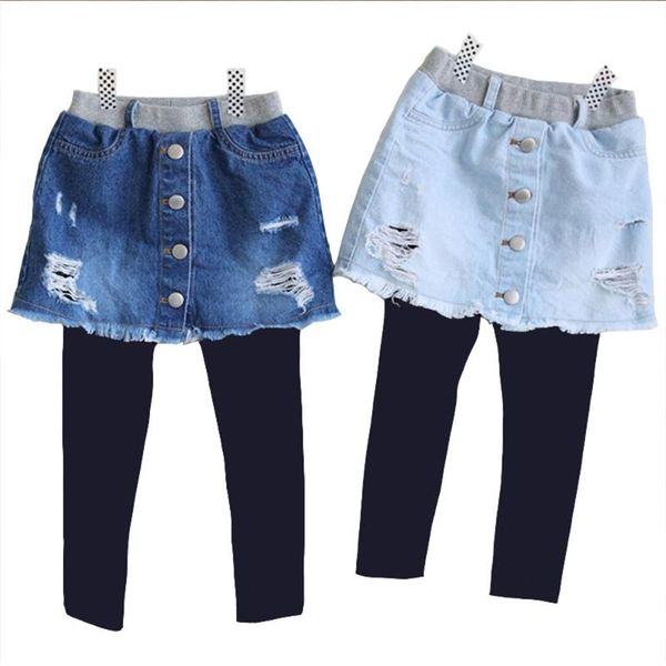 

kids broken hole pants girls cave jeans 2021 spring autumn children fashion denim skirt-pants baby clothing, Blue