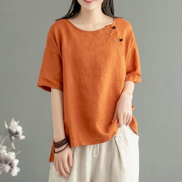 

chinese style womens clothing summer cheongsam thin linen loose casual vintage tshirt hanfu ladies chinese 11094, Red