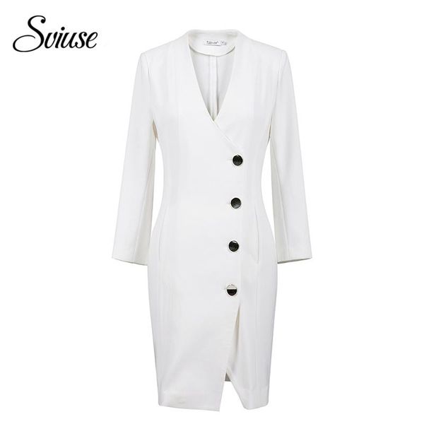 

women's suits & blazers female white long blazer autumn v-neck three-quarter sleeve single breasted slim jacket women office fashion co, White;black