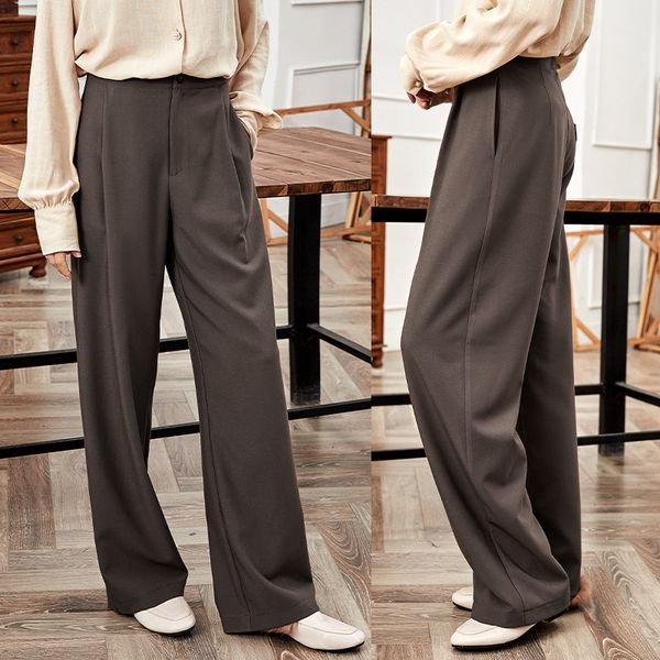 

ins fashion high waist wide leg trousers womens foreign trade autumn suit pants slimming loose straight straight-leg pants with pockets, White;black