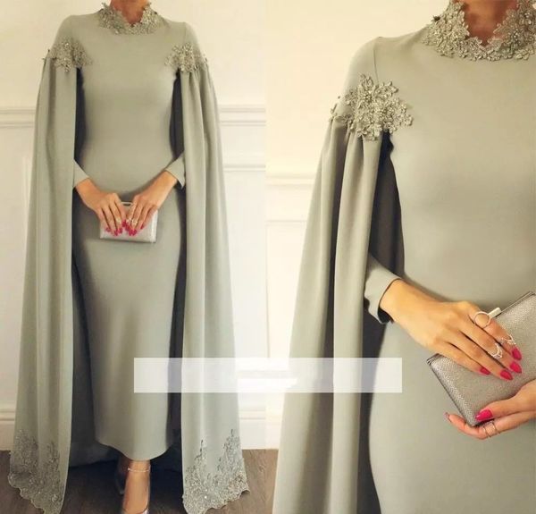 Elegante Mutter der Braut Kleider knöchellang mit Umhang formale Bräutigam Patin Abend Hochzeit Party Gäste Kleider Plus Größe nach Maß Godmor