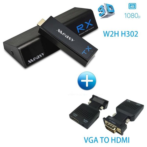 

audio cables & connectors measy wireless w2h h302 60ghz extender transmitter and receiver kit (w2h + vga to
