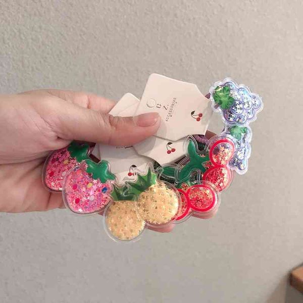 

2 pcs fruit quicksand bb clips children hairpins headwear baby from the cartoons elastic hair bands girls accessories, Golden;silver