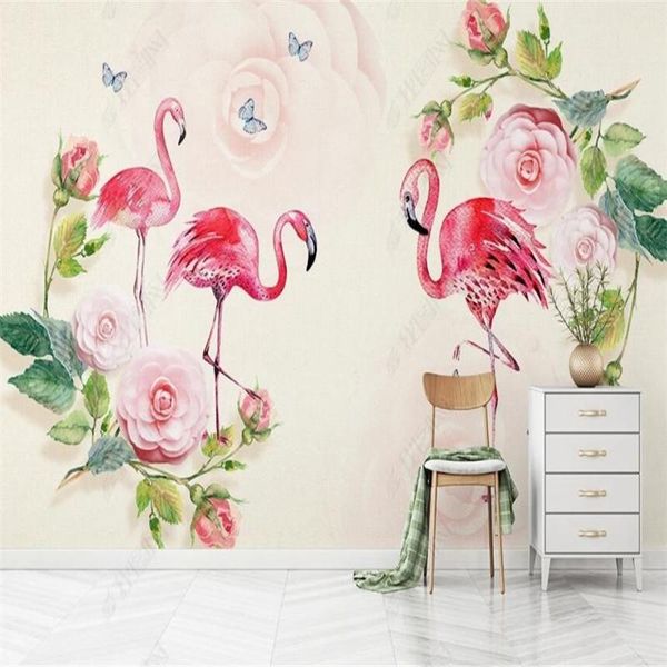 

wallpapers custom nordic plant leaf flower flamingo hand-painted home decor wallpaper 3d wall paper bedroom self-adhesive