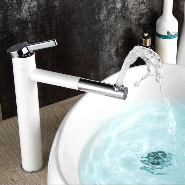 

bathroom sink faucets basin faucet 360 degree rotating white and black chrome-plated one-hand